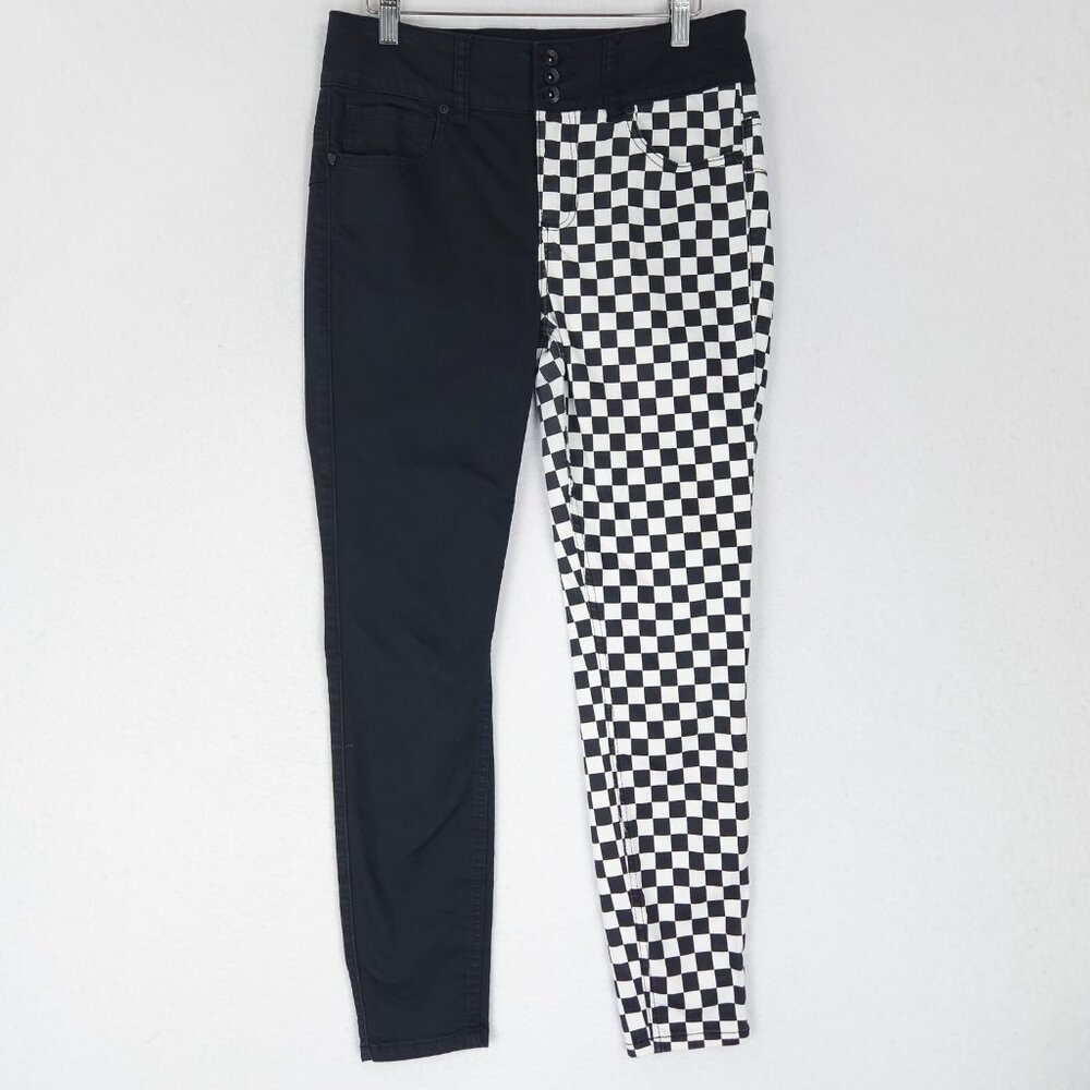 Hot Topic Jeans Womens Black White Checkered High Rise Super